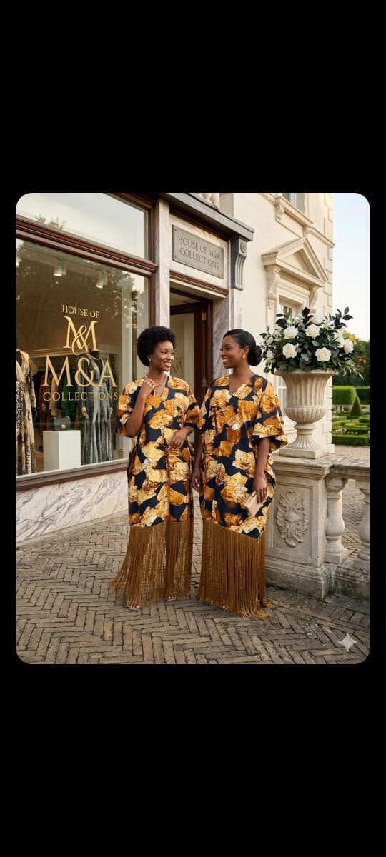 Ankara Gown with fringe detail&nbsp; Comes with an inner strap