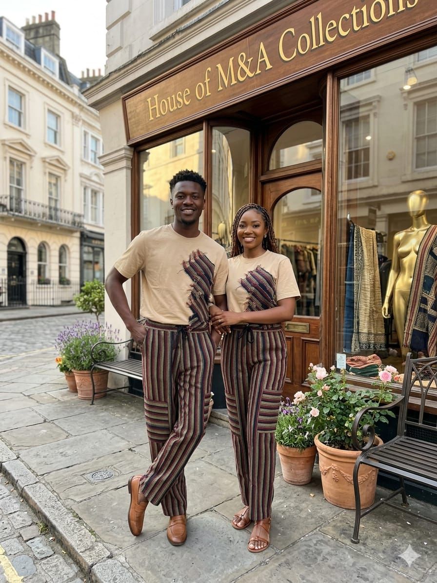 Aso oke Trouser and T-shirt mixed with Aso-oke (F/M)