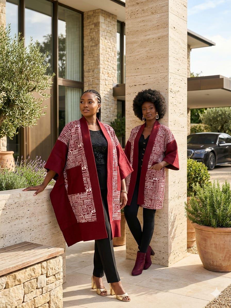 Ankara kimono jacket mixed with Aso oke